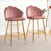 Pink Velvet Shell Bar Chair with Gold Legs (Set of 2) – Ideal for Coffee Shop, Bar & Restaurant